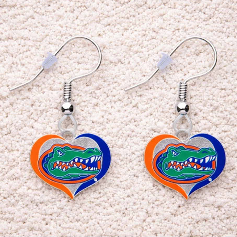 New Ncaa Florida Gators Swirl Heart Silver Earrings